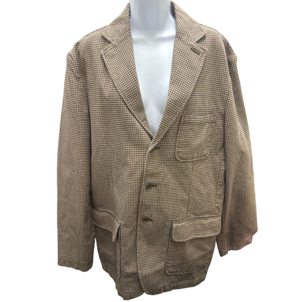 Lands End Sport Coat Blazer 2 Button Houndstooth Large Tall 42-44 100% Cotton